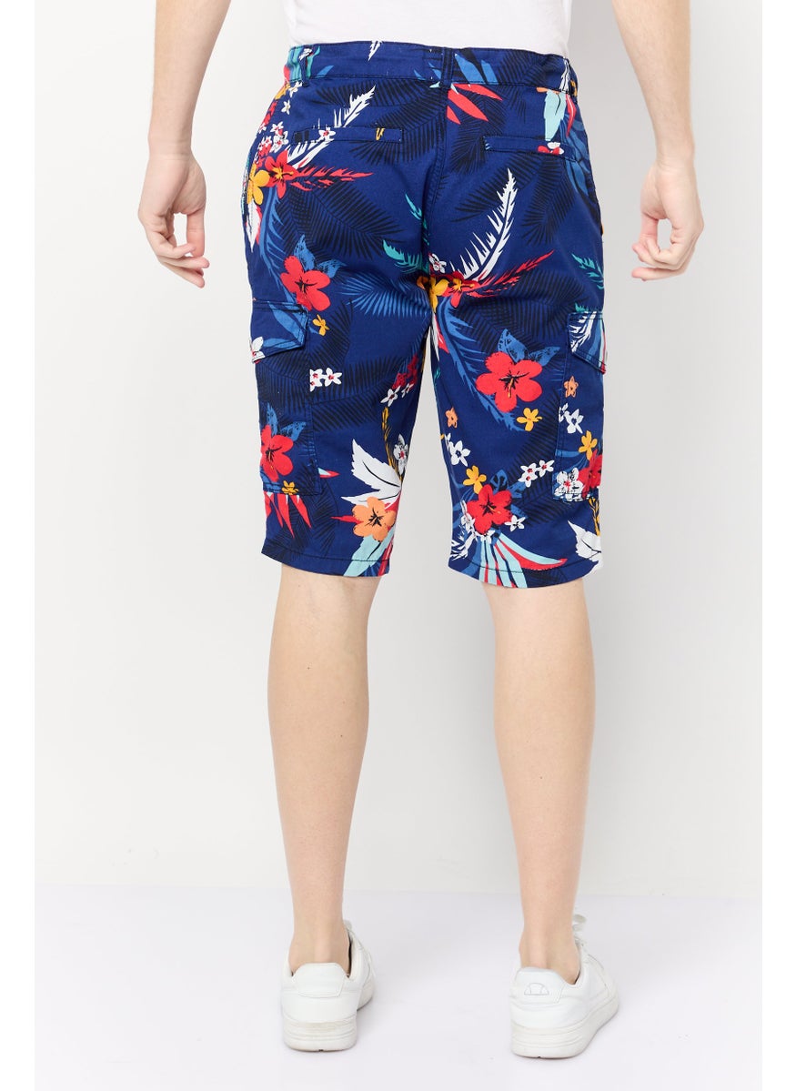 Men Floral Print Cargo Shorts, Multicolor