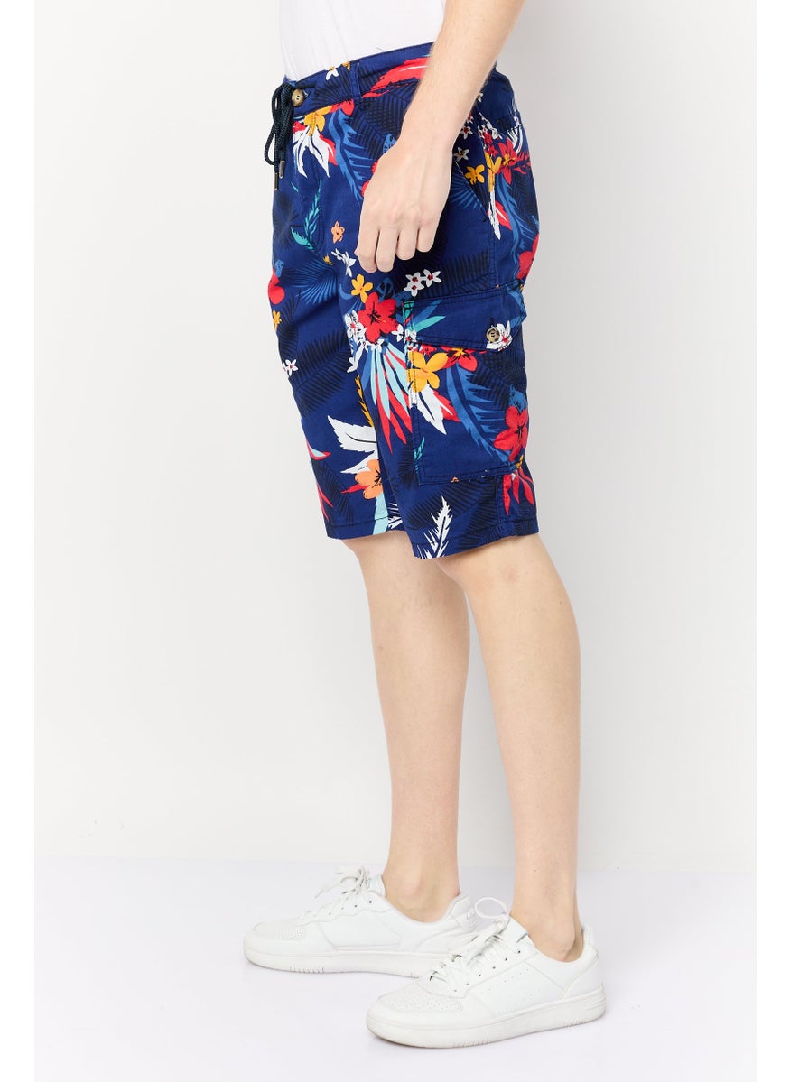 Men Floral Print Cargo Shorts, Multicolor