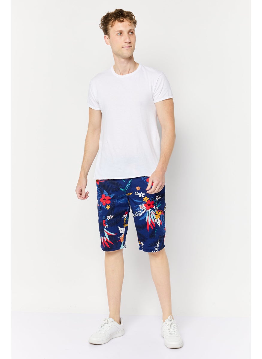 Men Floral Print Cargo Shorts, Multicolor