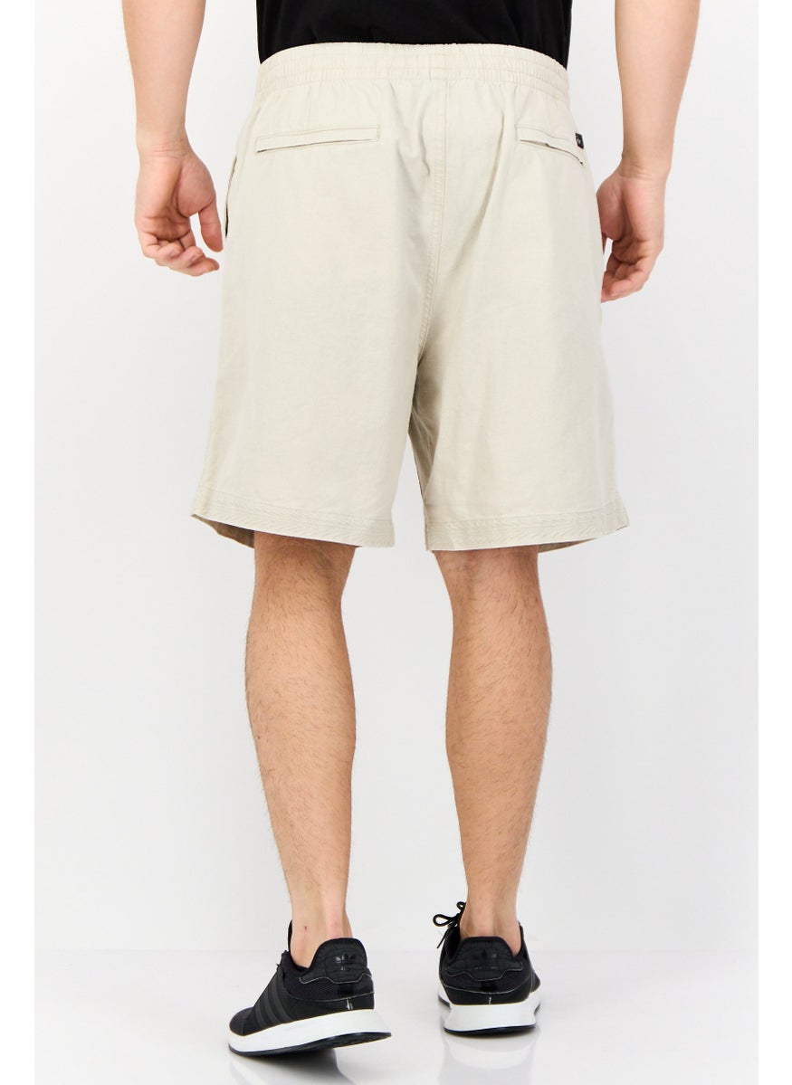 Men Drawstring Solid Chino Short, Beige