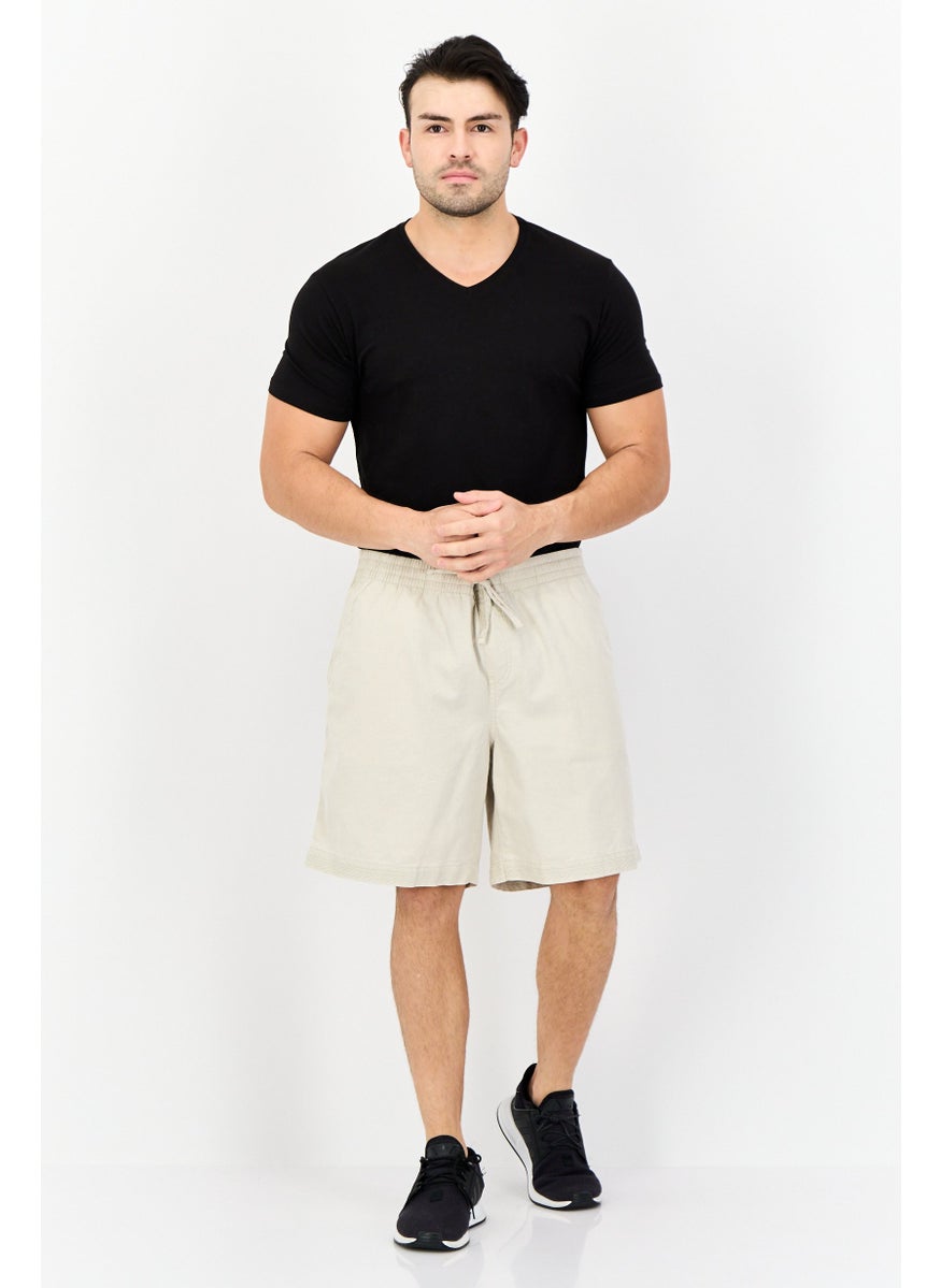 Men Drawstring Solid Chino Short, Beige