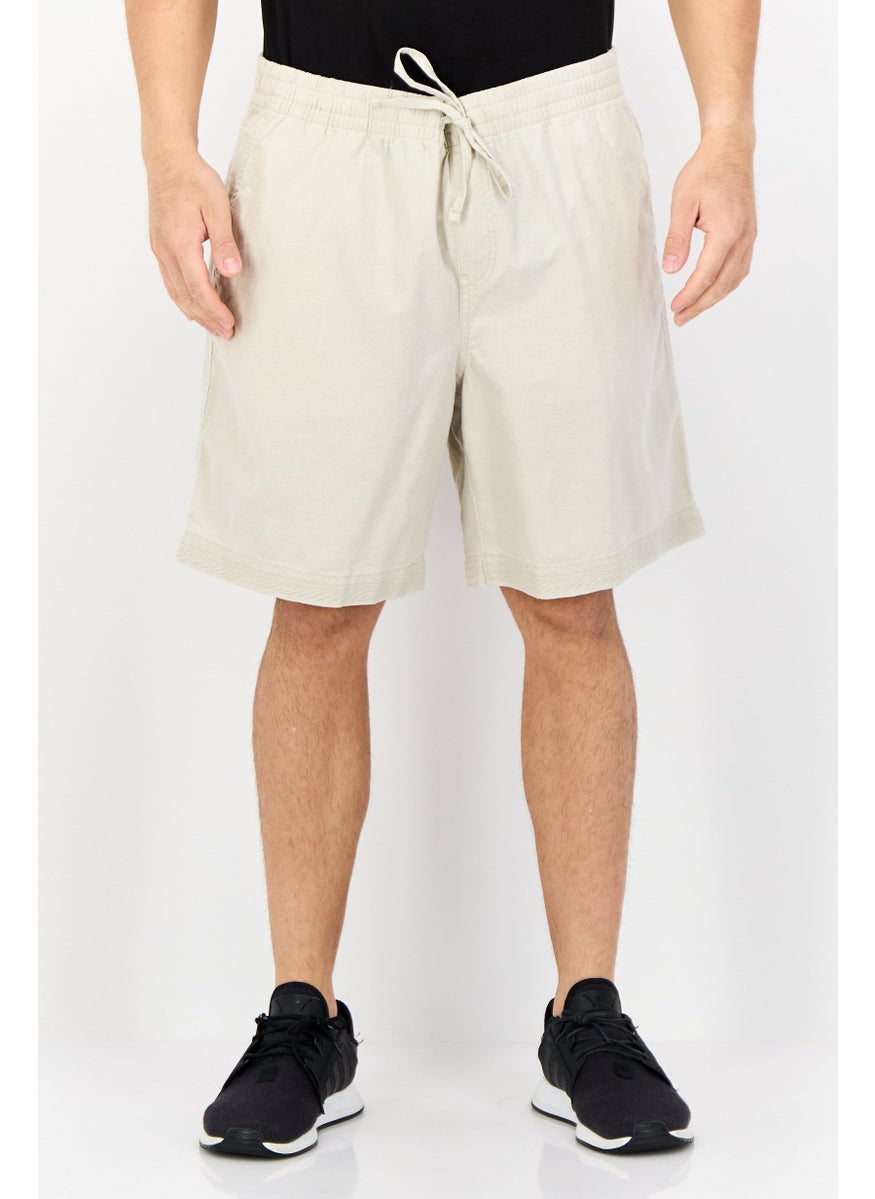Men Drawstring Solid Chino Short, Beige