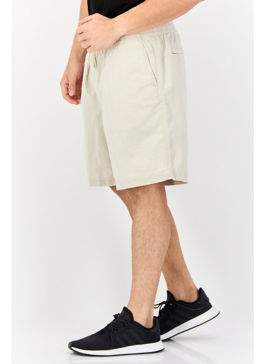 Men Drawstring Solid Chino Short, Beige