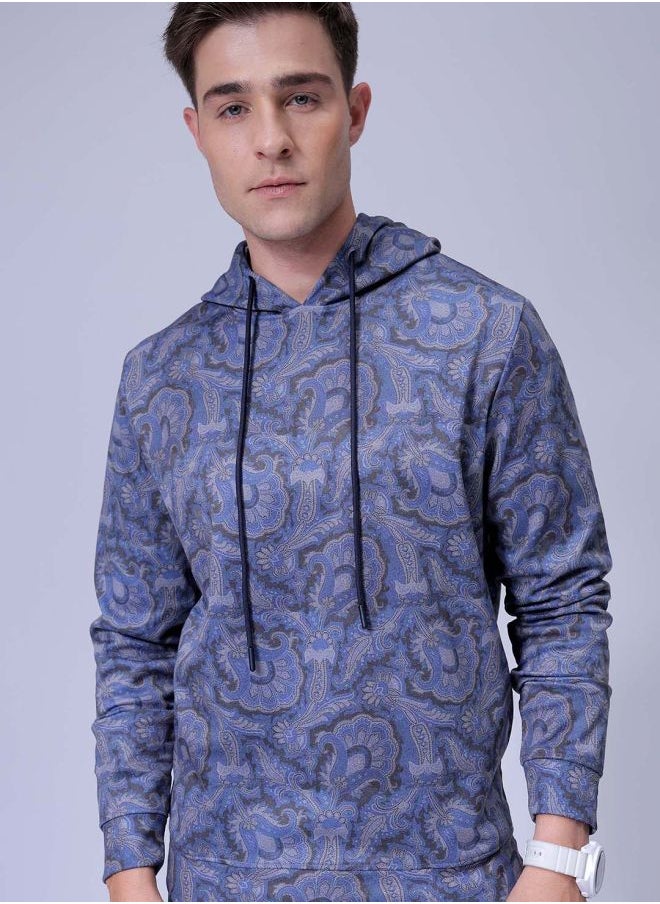 Men Regular Fit Paisley Hooded Overhead Hooded Sweatshirt