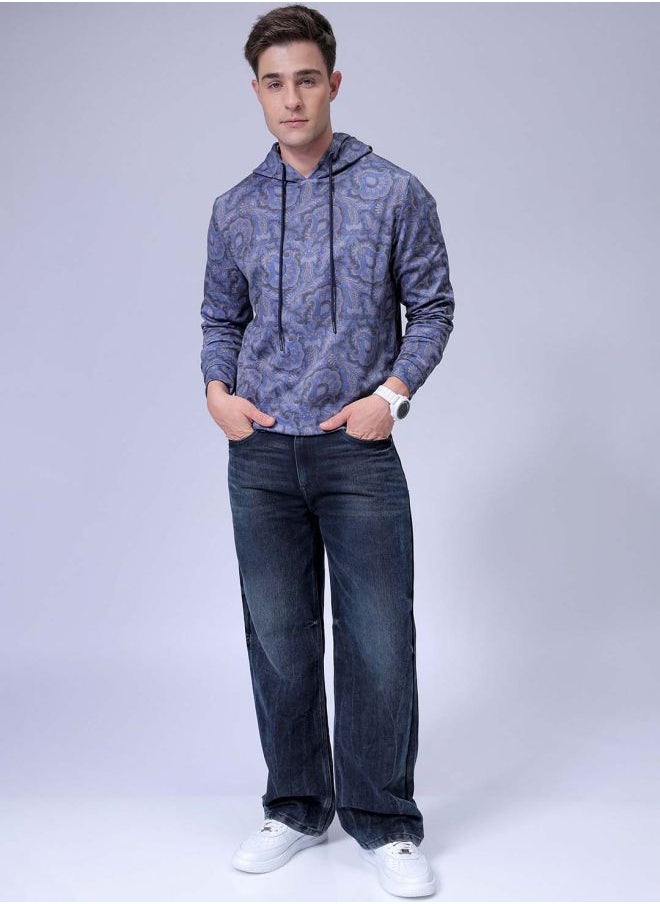 Men Regular Fit Paisley Hooded Overhead Hooded Sweatshirt