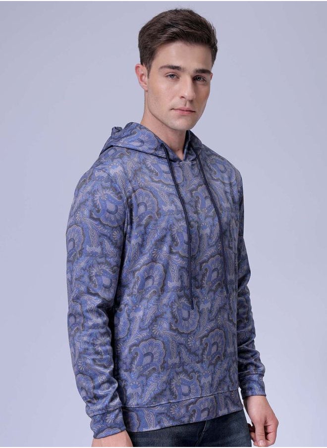 Men Regular Fit Paisley Hooded Overhead Hooded Sweatshirt