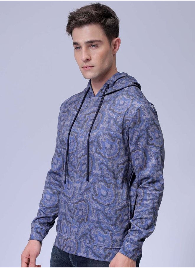 Men Regular Fit Paisley Hooded Overhead Hooded Sweatshirt
