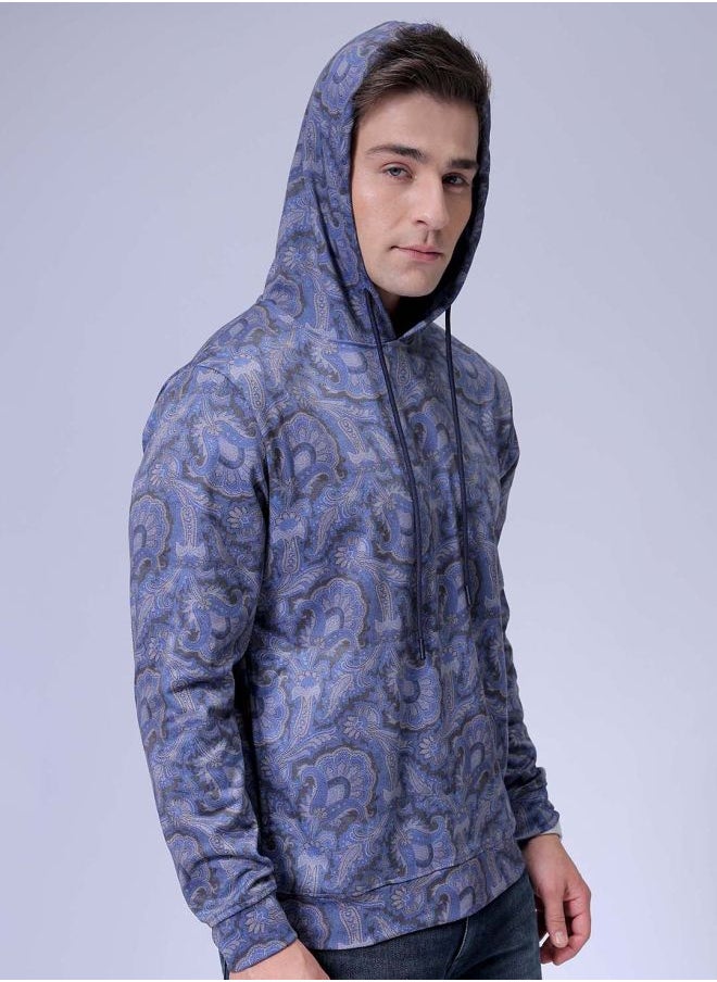 Men Regular Fit Paisley Hooded Overhead Hooded Sweatshirt