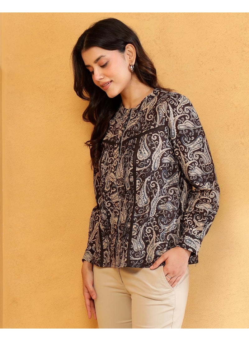 Black Cotton Kalamkari Printed Top