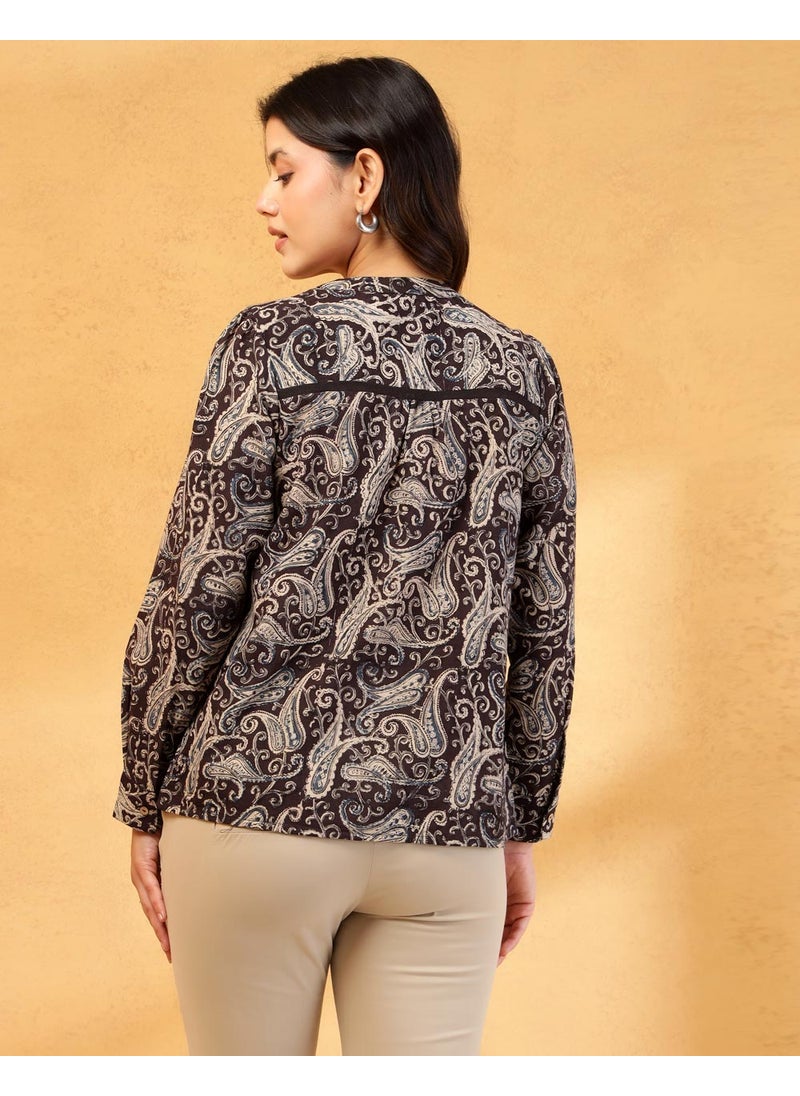 Black Cotton Kalamkari Printed Top