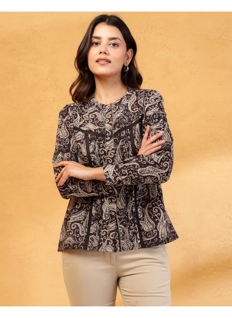 Black Cotton Kalamkari Printed Top
