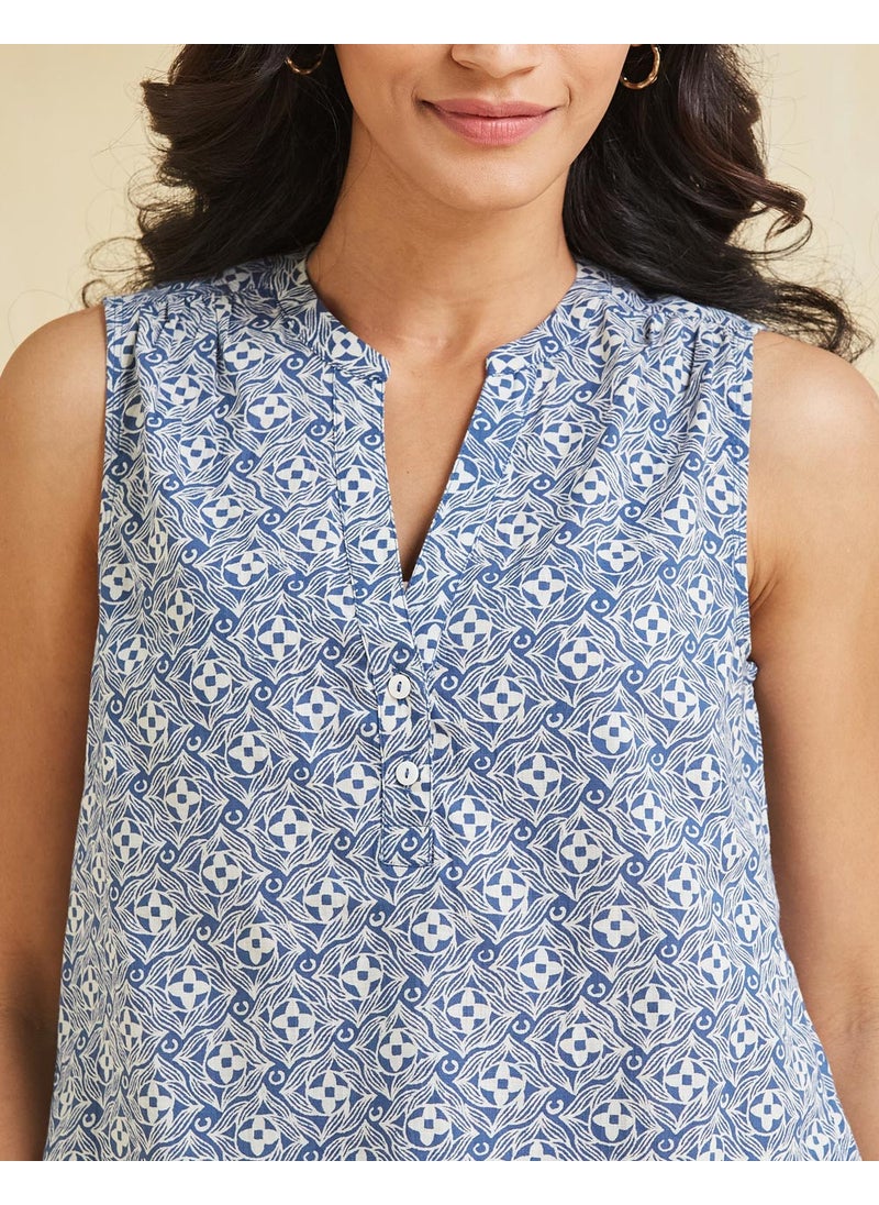 White Cotton Hand Block Printed Top