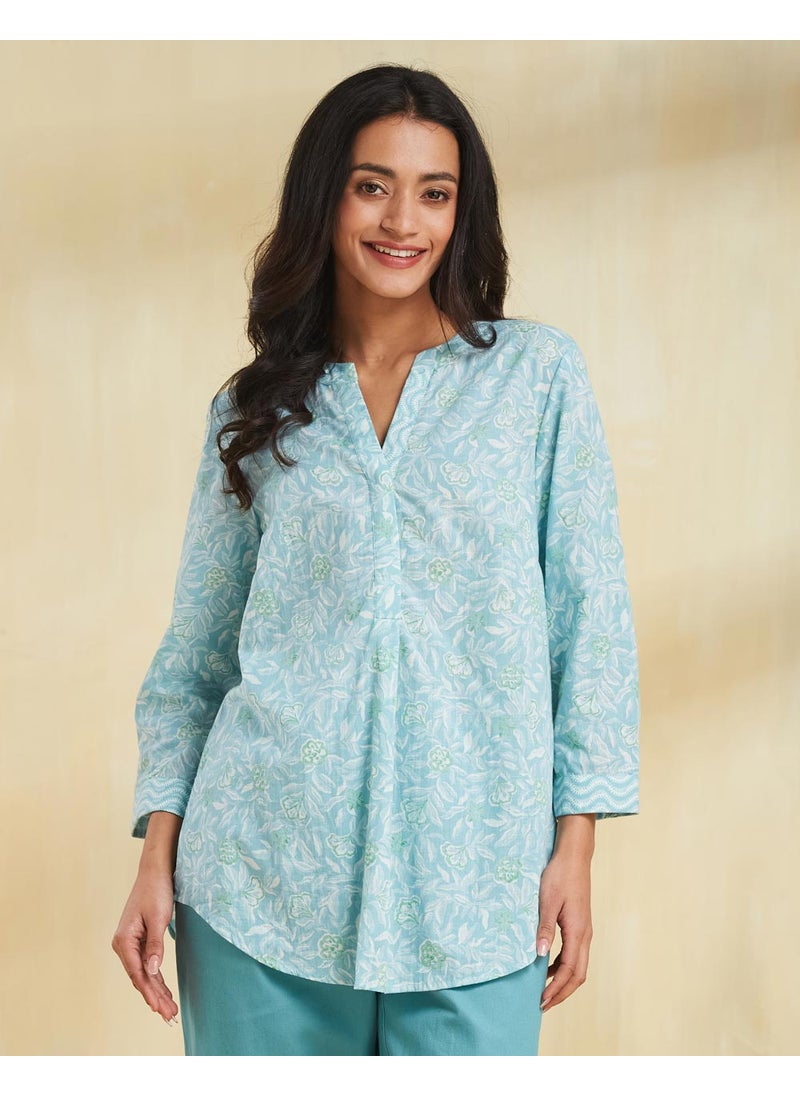 Blue Cotton Hand Block Printed Tunic