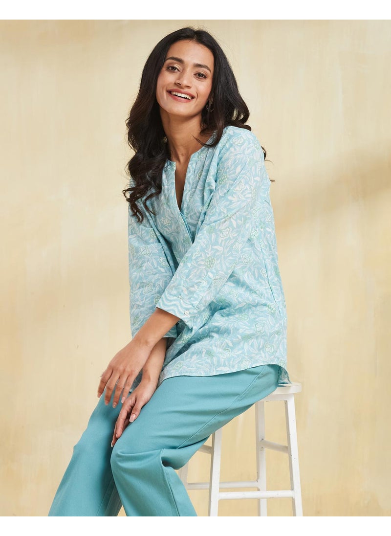 Blue Cotton Hand Block Printed Tunic
