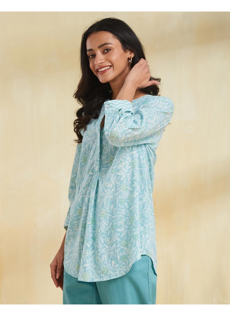 Blue Cotton Hand Block Printed Tunic