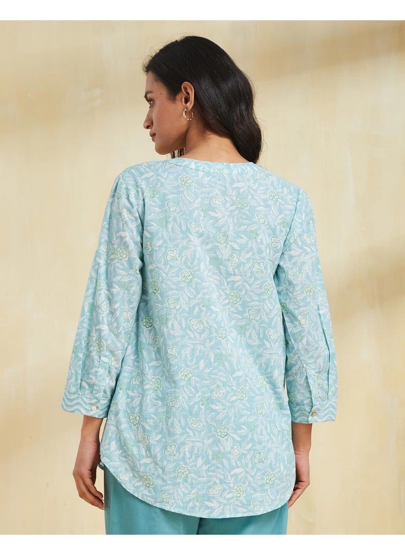 Blue Cotton Hand Block Printed Tunic