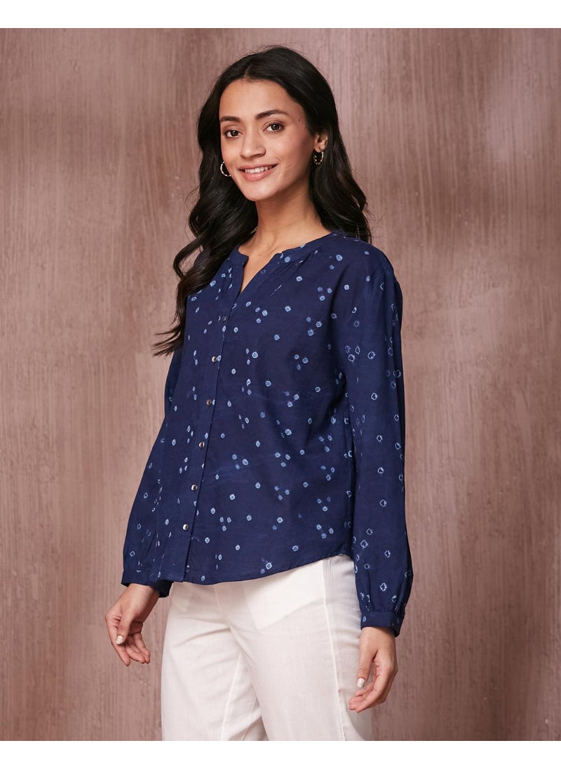 Indigo Cotton Bandhani Top