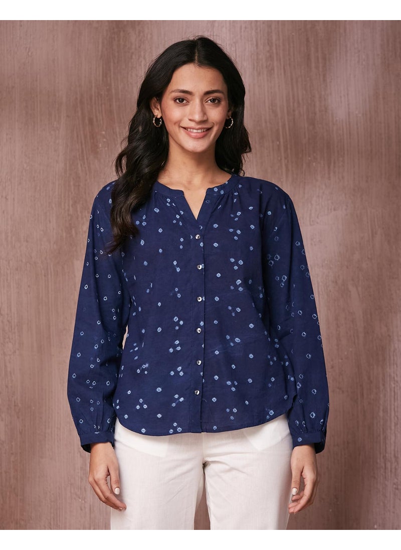 Indigo Cotton Bandhani Top