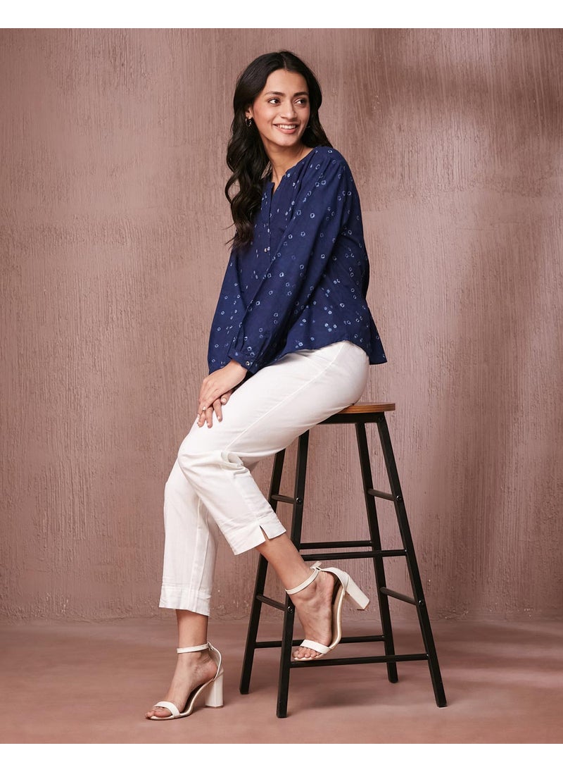 Indigo Cotton Bandhani Top