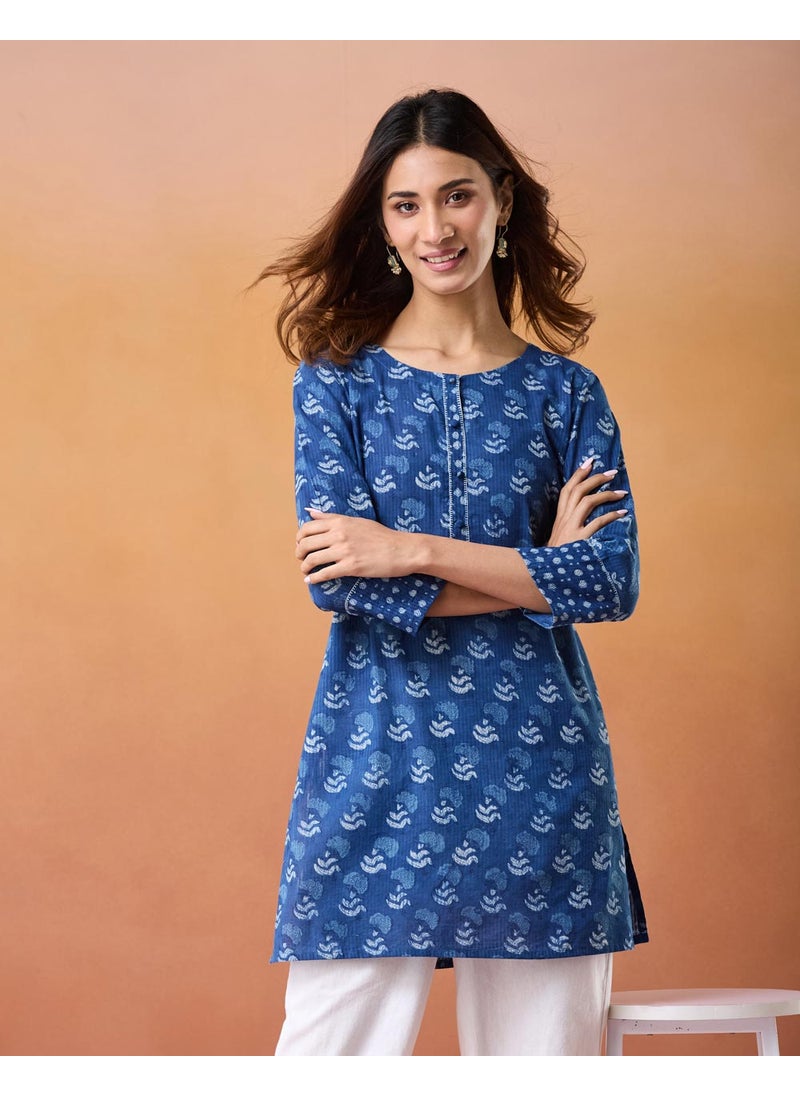 Cotton Slim Fit Dabu Printed Short Kurta