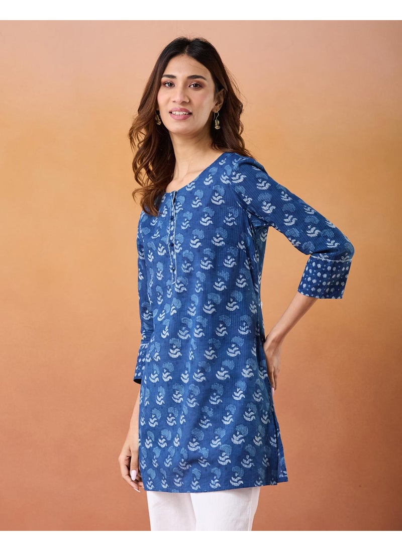Cotton Slim Fit Dabu Printed Short Kurta