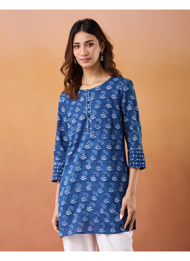 Cotton Slim Fit Dabu Printed Short Kurta