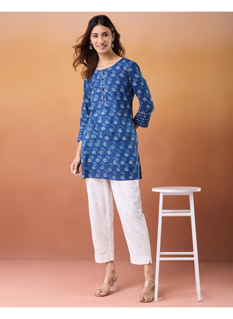 Cotton Slim Fit Dabu Printed Short Kurta