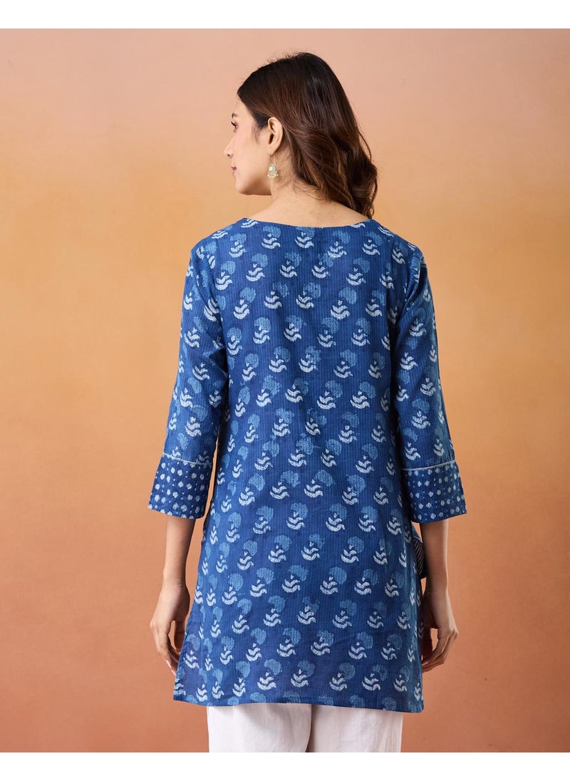 Cotton Slim Fit Dabu Printed Short Kurta
