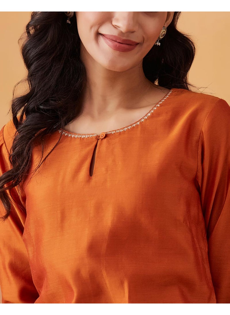 Cotton Silk Embroidered Short Kurta
