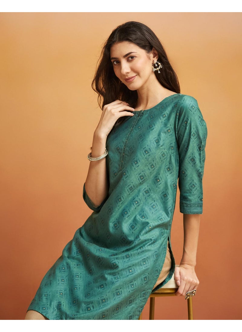 Viscose Silk Hand Block Printed Knee Length Kurta