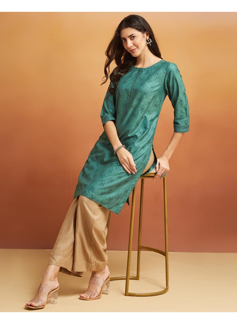 Viscose Silk Hand Block Printed Knee Length Kurta