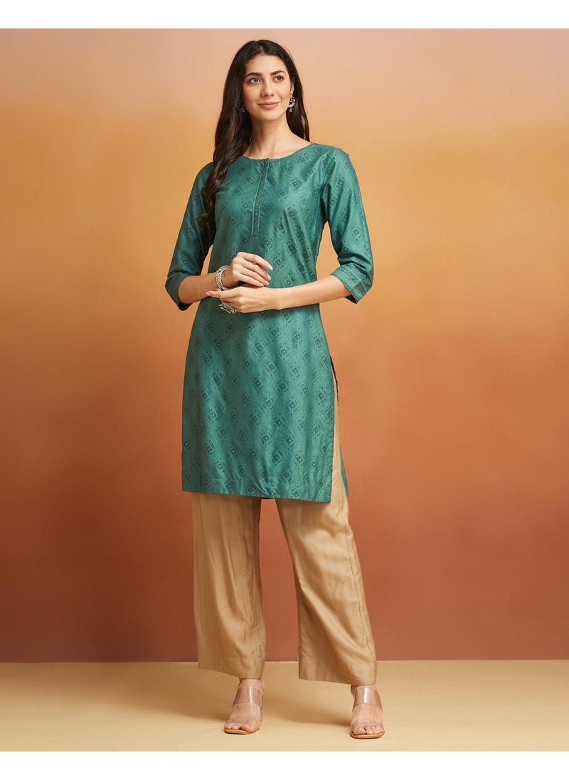Viscose Silk Hand Block Printed Knee Length Kurta