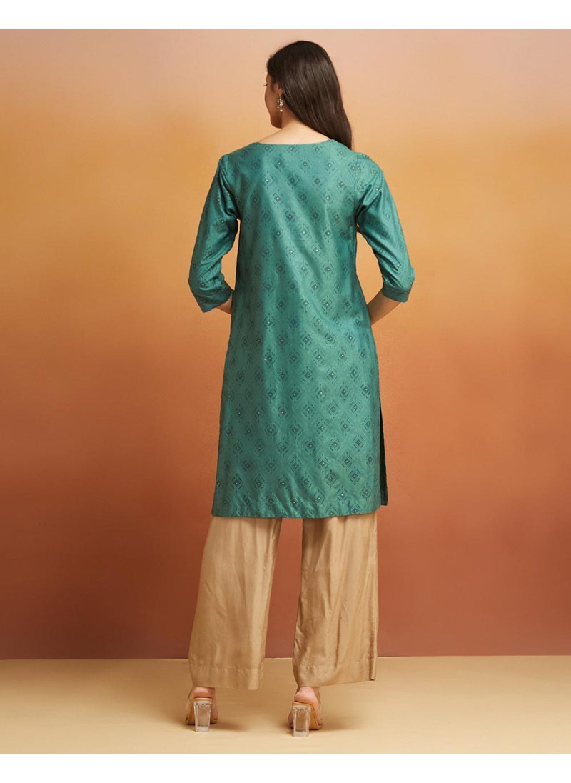 Viscose Silk Hand Block Printed Knee Length Kurta