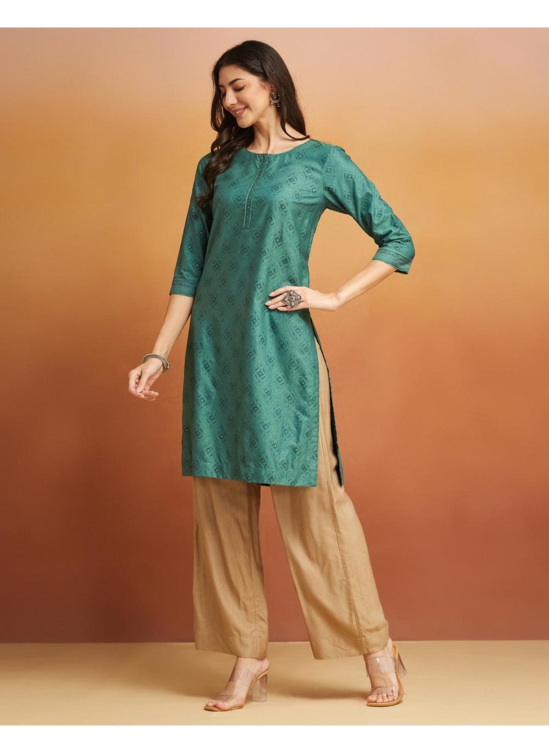 Viscose Silk Hand Block Printed Knee Length Kurta