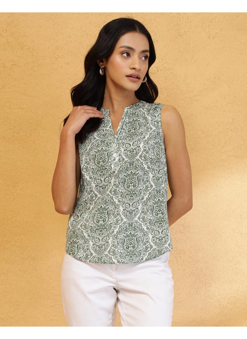 White Cotton Hand Block Printed Top