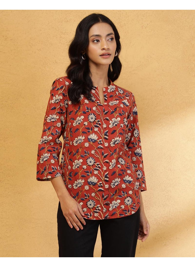 Red Cotton Bagru Printed Top