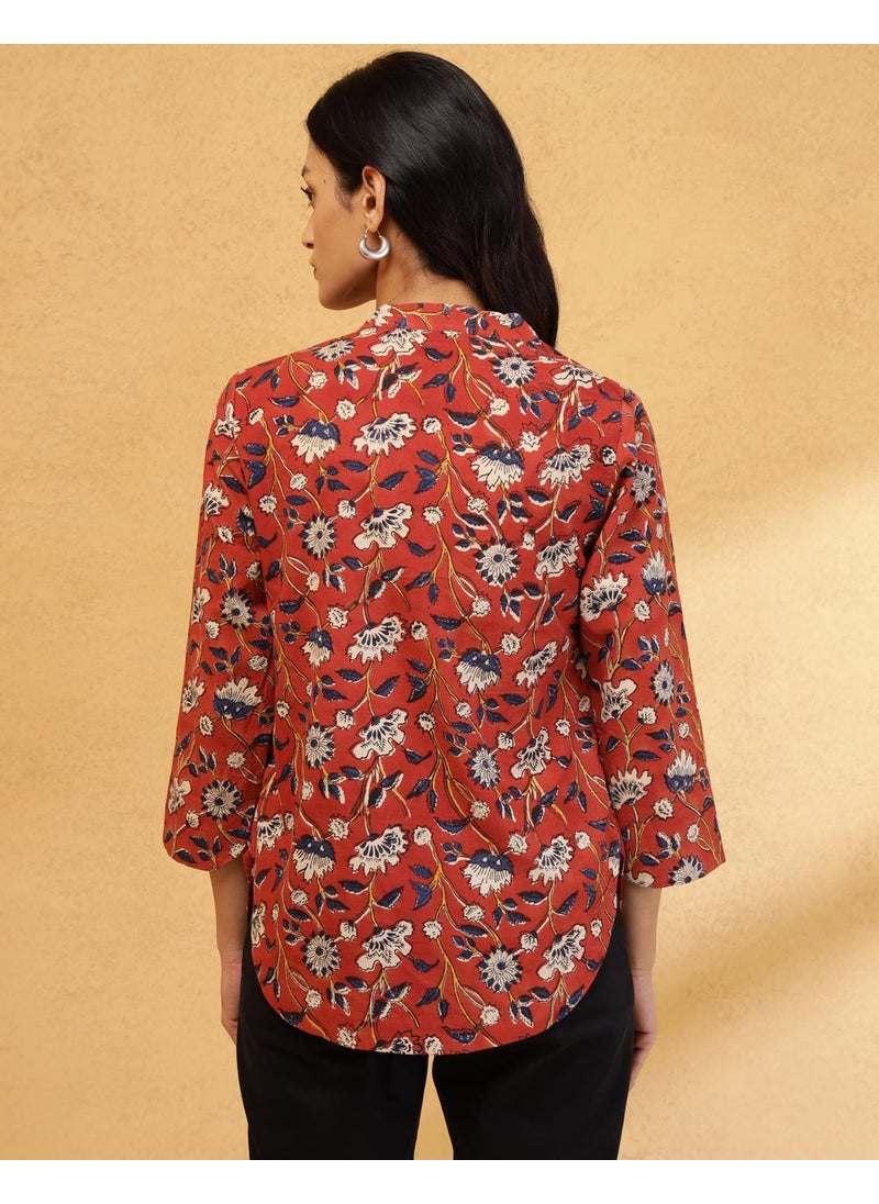 Red Cotton Bagru Printed Top