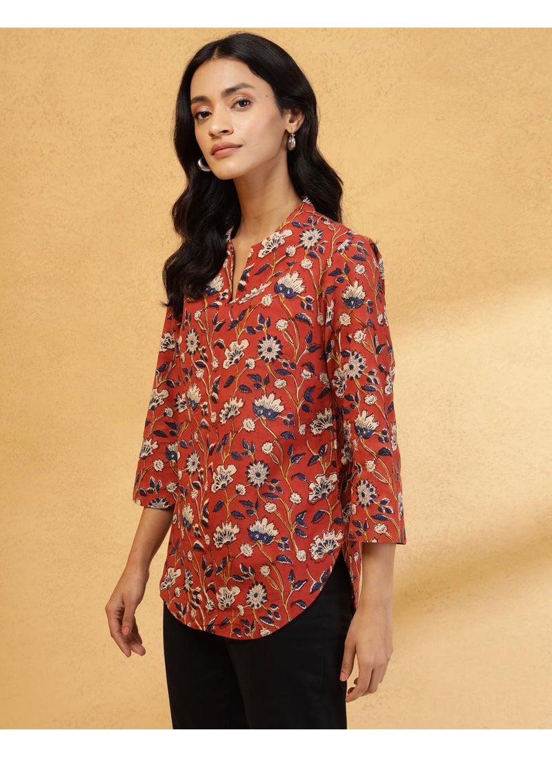 Red Cotton Bagru Printed Top
