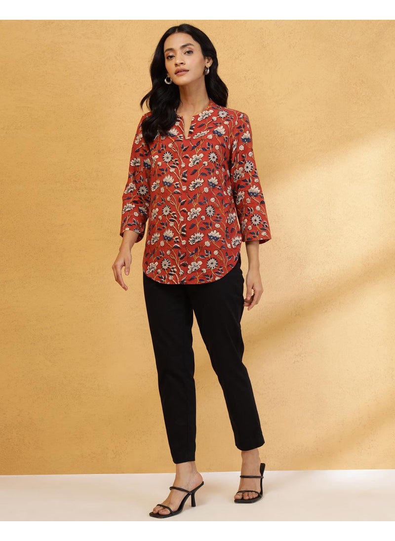 Red Cotton Bagru Printed Top