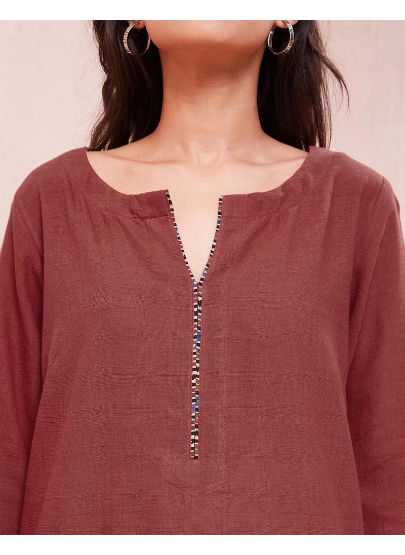 Maroon Cotton  Knee Length Kurta