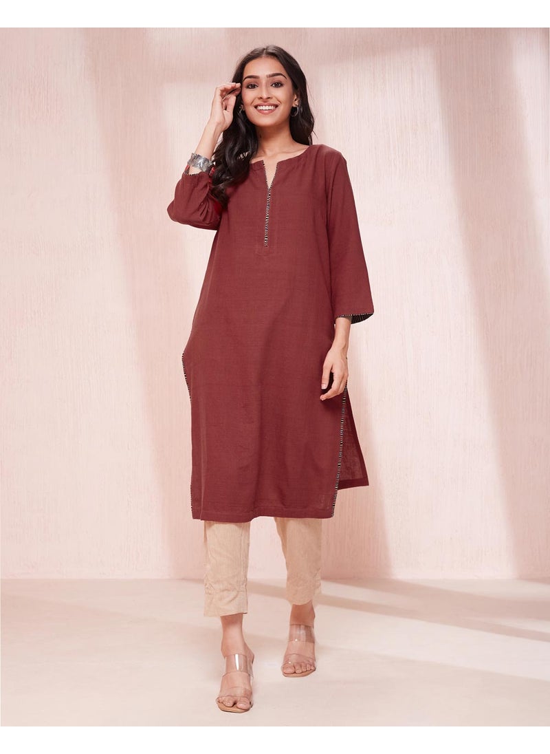 Maroon Cotton  Knee Length Kurta