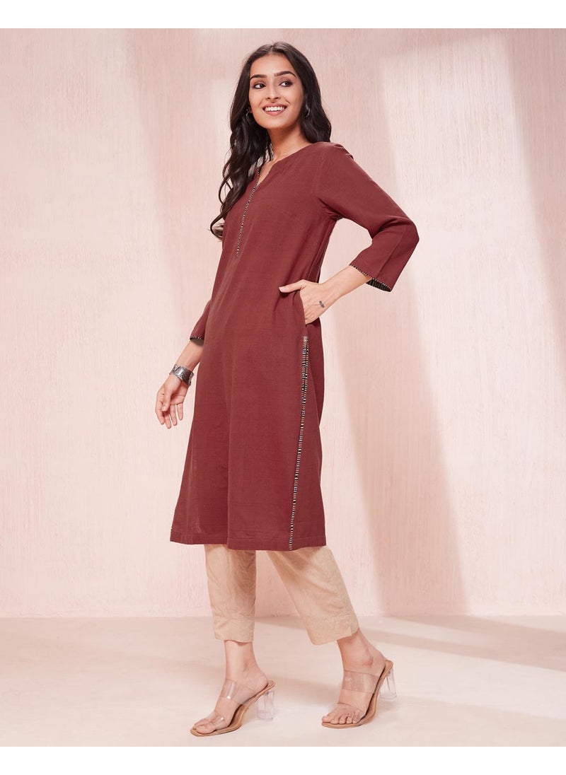 Maroon Cotton  Knee Length Kurta