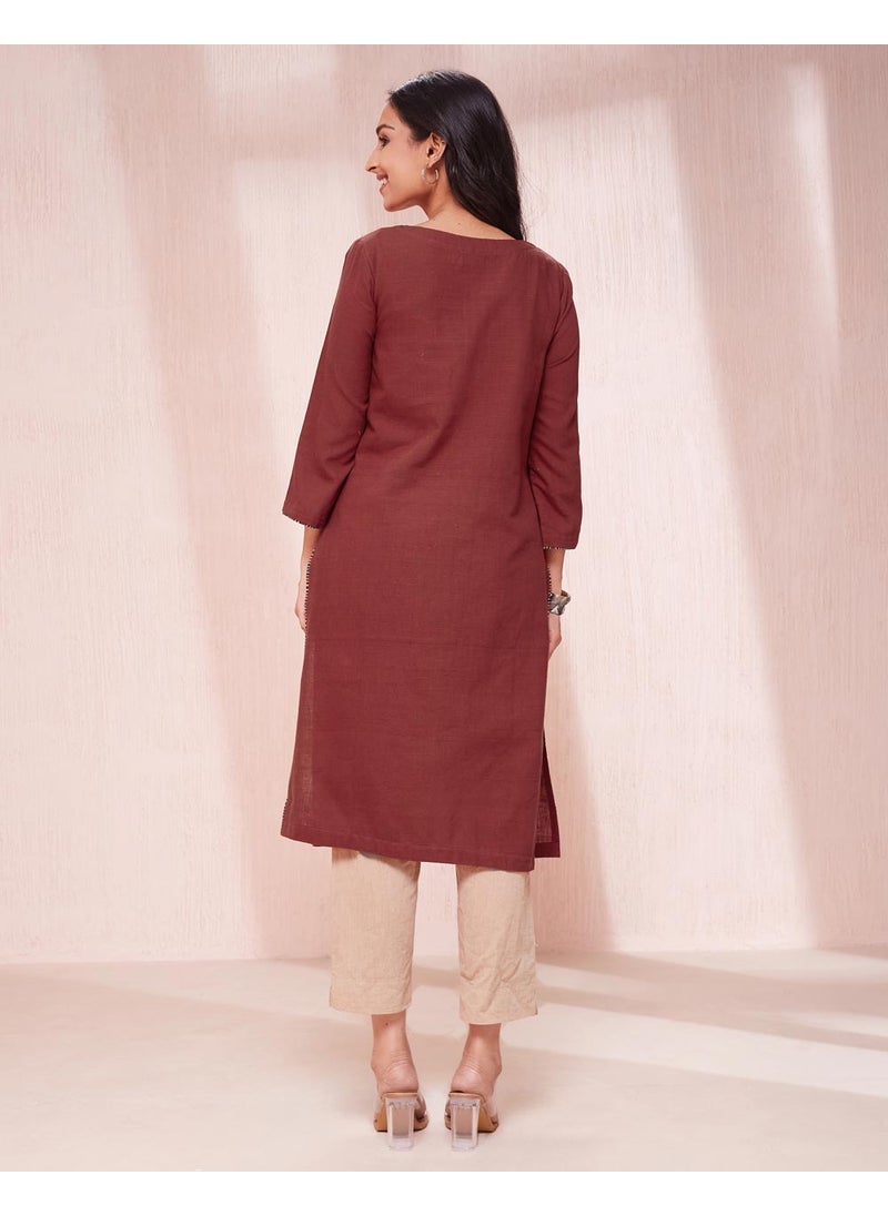 Maroon Cotton  Knee Length Kurta