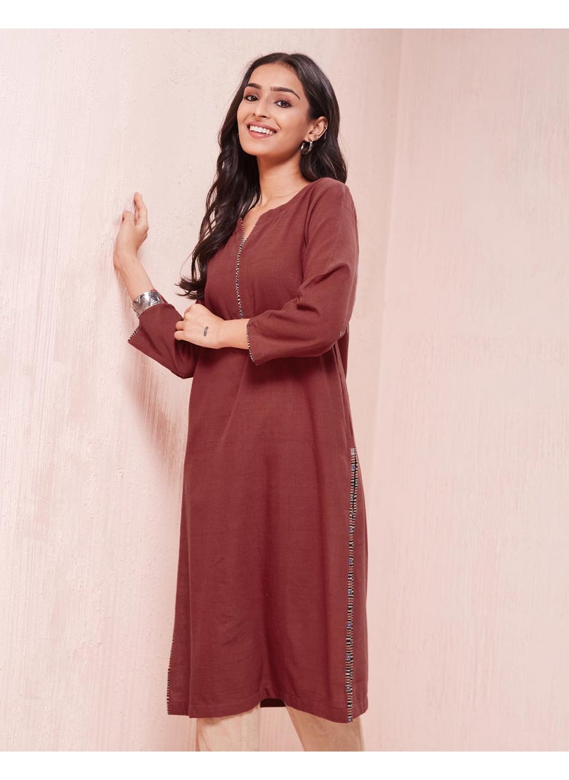 Maroon Cotton  Knee Length Kurta