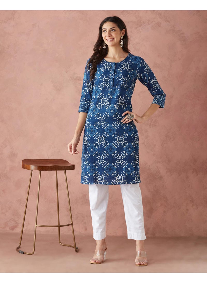 Cotton Dabu Printed Knee Length Kurta