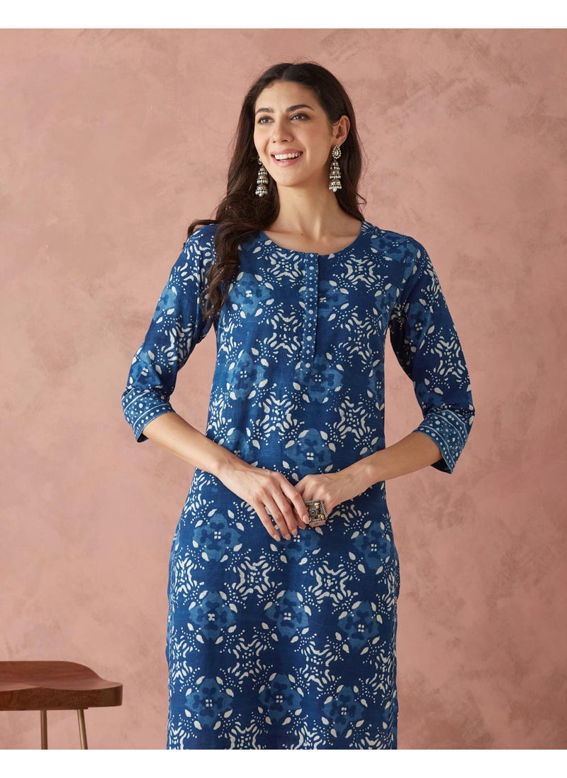 Cotton Dabu Printed Knee Length Kurta