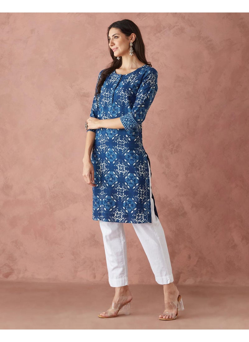Cotton Dabu Printed Knee Length Kurta
