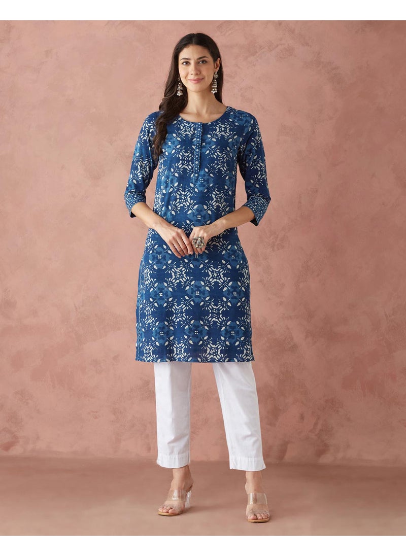 Cotton Dabu Printed Knee Length Kurta