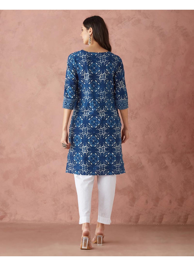 Cotton Dabu Printed Knee Length Kurta