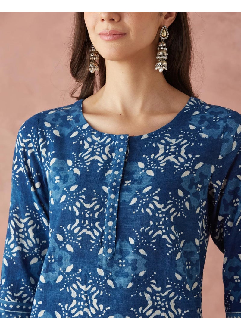 Cotton Dabu Printed Knee Length Kurta